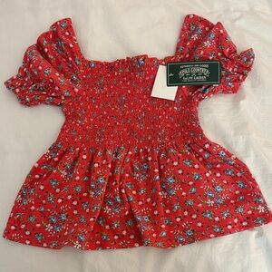 NWT Ralph Lauren Red Floral smocked top